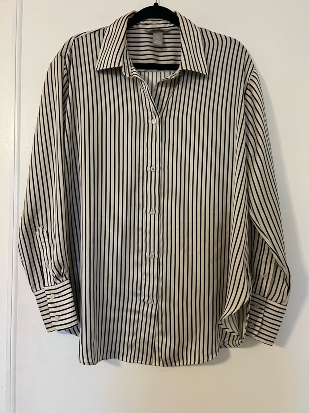 H&M Oversized Striped V-Neck Blouse Boho Chic Minimalist size M (Z122)